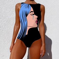 Women Backless Push Up Bathing Suit Beachwear Sexy Print One Piece Swimsuit 