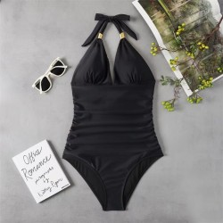 One Piece Tankini Plus Size Swimwear Women Black Halter Hot Monokini Swimsuit Push Up Bathing Suit High Waist Bodysuit
