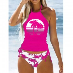 Women's Bathing Suit Coconut Drawstring Side Halter Neck Tankini Set Summer Beach Wear Cute Swimwear Fashion Swimsuit 